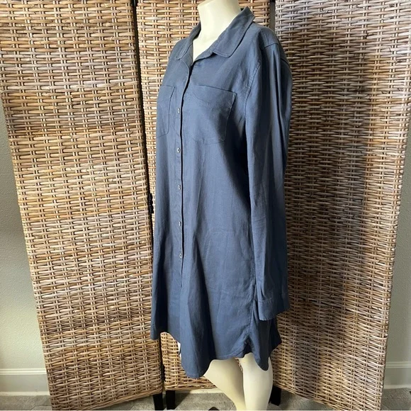 Prana Yarrow Organic Cotton Casual Button Down Shirt Dress Blue XL NWT - Picture 4 of 16